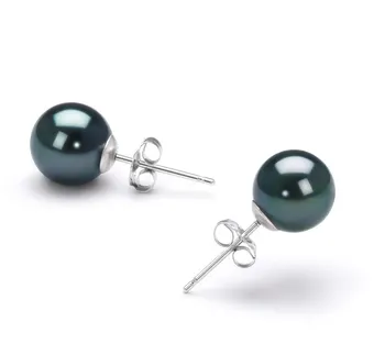 7.5-8mm أكويا اليابانية مجموعة القرط in أسود